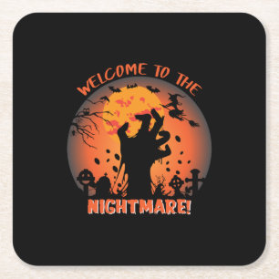 Halloween Welkom in de nachtmerrie Vierkante Kartonnen Onderzetter