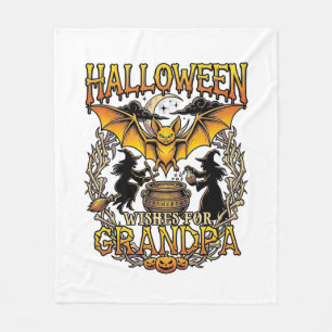 Halloween Wensen Opa Vleermuis Heksen Ketel_1 Fleece Deken