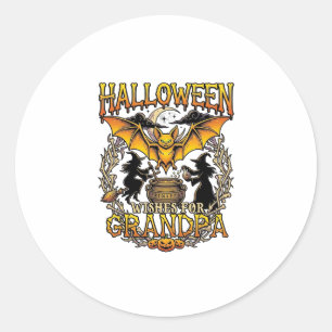 Halloween Wensen Opa Vleermuis Heksenketel_1 Ronde Sticker