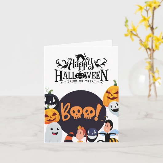 Halloween Wenskaart Collectie – Schattige Boo Kaart (Gele Bloem)