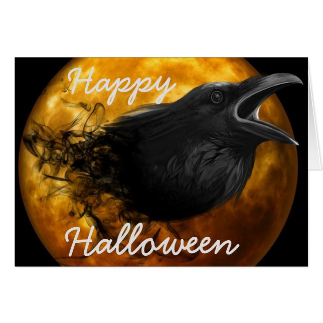Halloween Wenskaart/Crow (Voorkant Horizontaal)