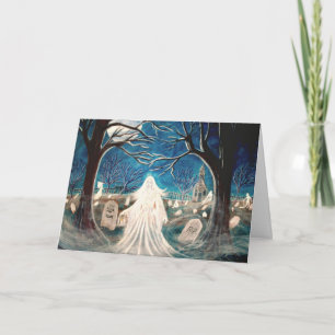 Halloween Wenskaart, kerkhof, spook, grafstenen Kaart