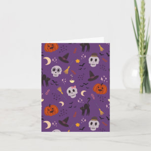 Halloween Wenskaart – Schedels, Pompoenen & Zwart Kaart