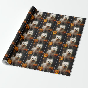 Halloween West Highland White Terrier Pompoenen Cadeaupapier