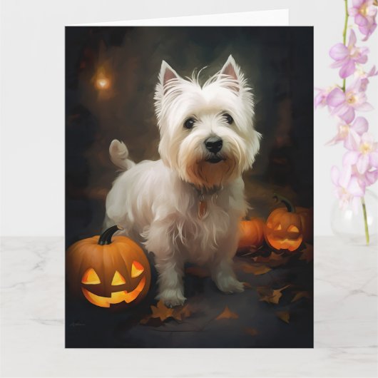 Halloween West Highland White Terrier Pumpkins Kaart (Orchidee)