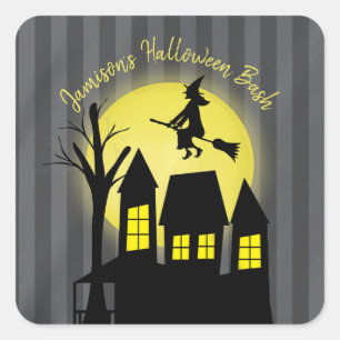 Halloween Whimsical Witch Haunted House Cute Vierkante Sticker
