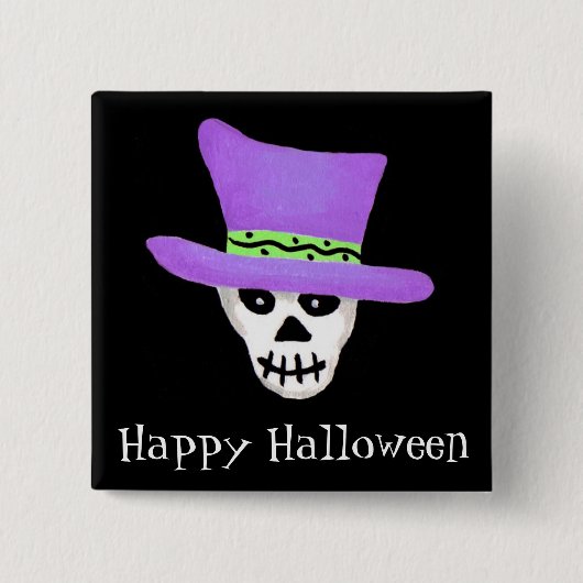 Halloween Whimsy Skelet Skull Happy Halloween Vierkante Button 5,1 Cm (Voorkant)