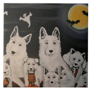 Halloween White Dog Family Tegeltje