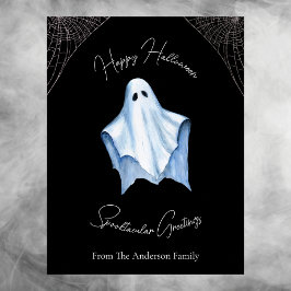Halloween White Sheet Ghost & Cobwebs Gothic Zwart Feestdagenkaart