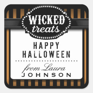 Halloween Wicked Treats Sinaasappel & Zwart Gestre Vierkante Sticker