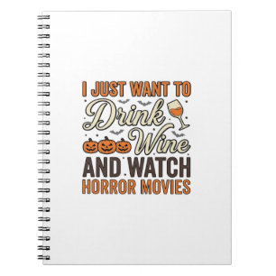 Halloween Wijn Horror Films Vintage Shirt Ontwerp_ Notitieboek