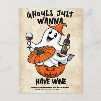 Halloween Wijnfeest Ansichtkaart - Geesten Willen  Feestdagenkaart