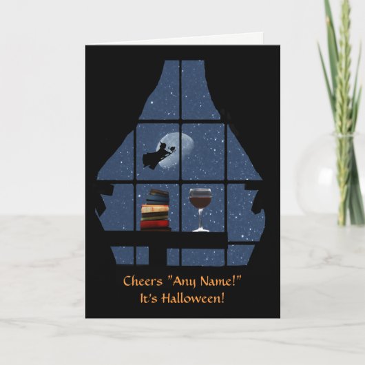 Halloween Wine en Witch Funny Custom Name Kaart (Voorkant)