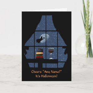 Halloween Wine en Witch Funny Custom Name Kaart