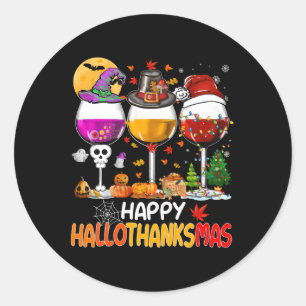 Halloween Wine Glass Happy Hanksmas Herfst Thans Ronde Sticker