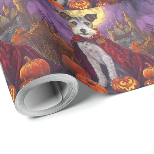 Halloween Wirefox Terrier Vampire Pumpkins eng Cadeaupapier (Rol Hoek)