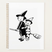 Halloween Witch and Clown Riding Broomstick Planner (Voorkant)
