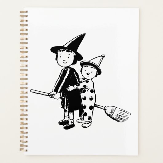 Halloween Witch and Clown Riding Broomstick Planner (Voorkant)