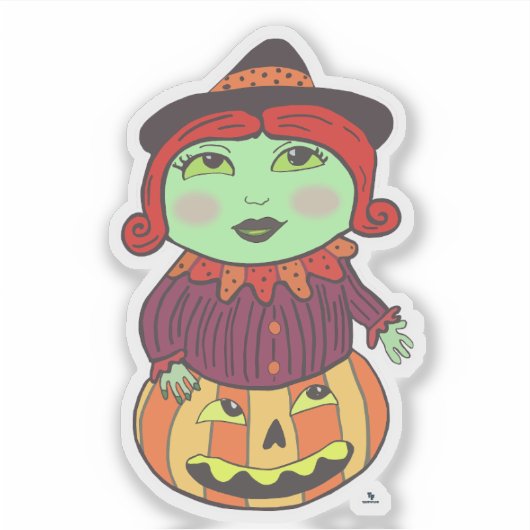 Halloween Witch Art Drawn Classic Fun Sticker (Voorkant)