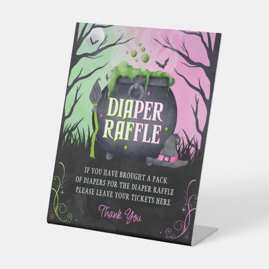 Halloween Witch Baby Shower Diaper Raffle Table Reclamebord Met Voetstuk (Voorkant)