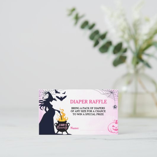 Halloween Witch Baby shower Luier Raffle Roze Informatiekaartje (Staand voorkant)