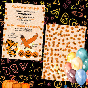 Halloween Witch Bash Jack O Lantern Birthday Party Kaart