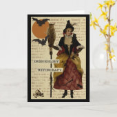 Halloween Witch Bats Moon Owl Skull Kaart (Gele Bloem)