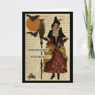 Halloween Witch Bats Moon Owl Skull Kaart