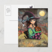 Halloween Witch Black Cat en Jack-O-Lantern Briefkaart (Voorkant / Achterkant)