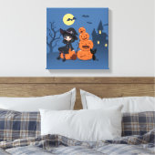 Halloween Witch, Black Cat en Pumpkins Canvas Afdruk (Insitu (Slaapkamer))
