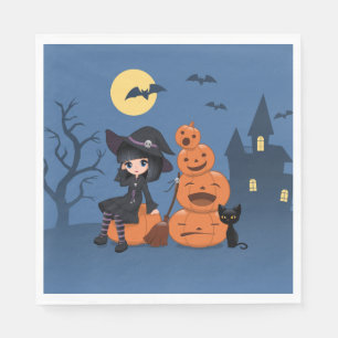Halloween Witch, Black Cat en Pumpkins Servet