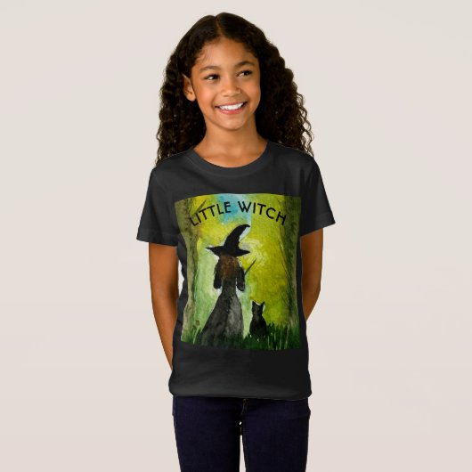 Halloween Witch Black Cat Spooky Waterverf T-shirt (Voorkant volledig)