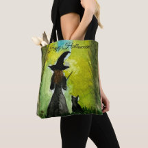 Halloween Witch Black Cat Waterverf Modern