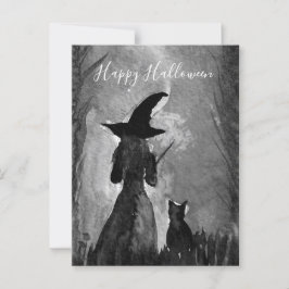 Halloween Witch Black Cat Woman Spells Briefkaart