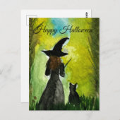 Halloween Witch Black Cat Woman Spells Briefkaart (Voorkant / Achterkant)