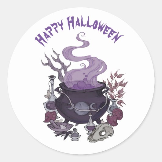 Halloween Witch Brew Ronde Sticker (Voorkant)