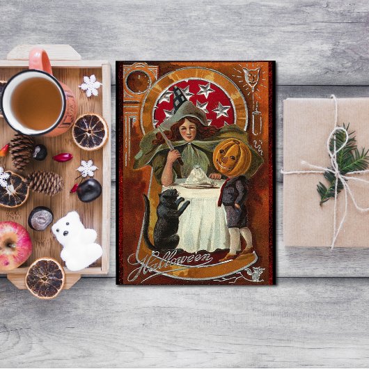  Halloween Witch Casting Spell met hand Briefkaart