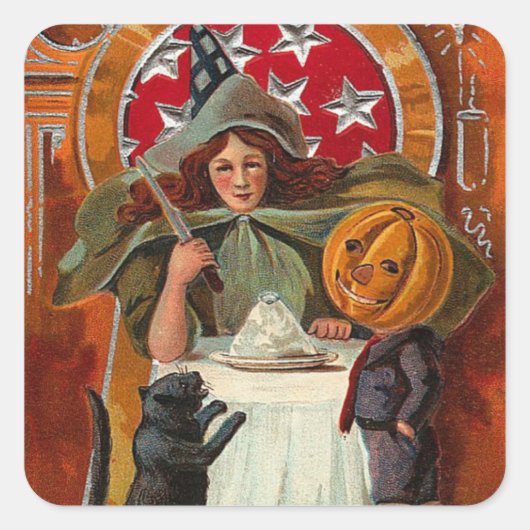  Halloween Witch Casting Spell met hand Vierkante Sticker (Voorkant)