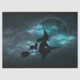 Halloween Witch Cat Broom Moon Clouds Tissuepapier