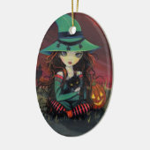 Halloween Witch Cat en Jack-o-Lantern Ornament (Links)