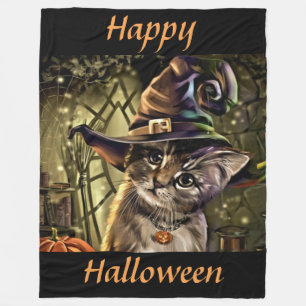 Halloween Witch Cat Fleece Deken