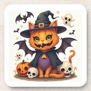 Halloween Witch Cat Hard plastiek onderzetter
