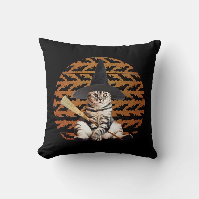Halloween Witch Cat Kussen (Voorkant)