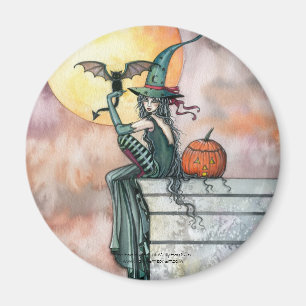 Halloween Witch Cat Magnet par Molly Harrison