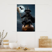 Halloween Witch Cat Poster (Close-up versie) (Keuken)