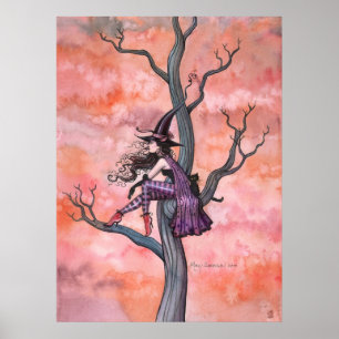 Halloween Witch Cat Poster van Molly Harrison