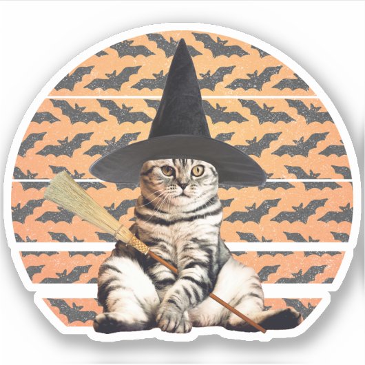 Halloween Witch Cat Sticker (Voorkant)