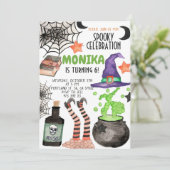 Halloween Witch Cauldron Birthday Uitnodiging (Staand voorkant)