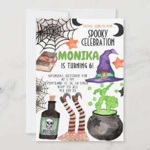Halloween Witch Cauldron Birthday Uitnodiging