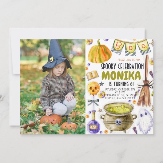 Halloween Witch Cauldron Invitation Anniversaire  (Devant)